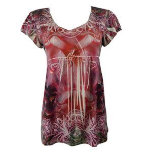Style&Co Top Womens Size XS Purple Sequin Detail Sublimation Short Sleeve